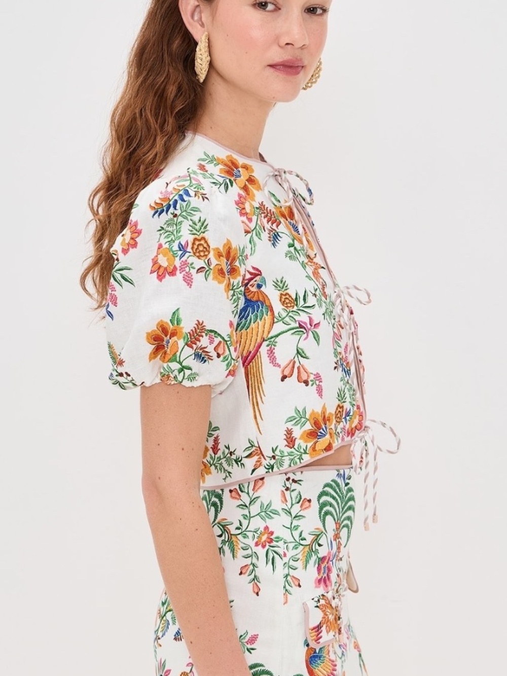 Farm Rio Delicate Forest Scarves Blouse in Off White Size S NWT - Picture 3 of 15